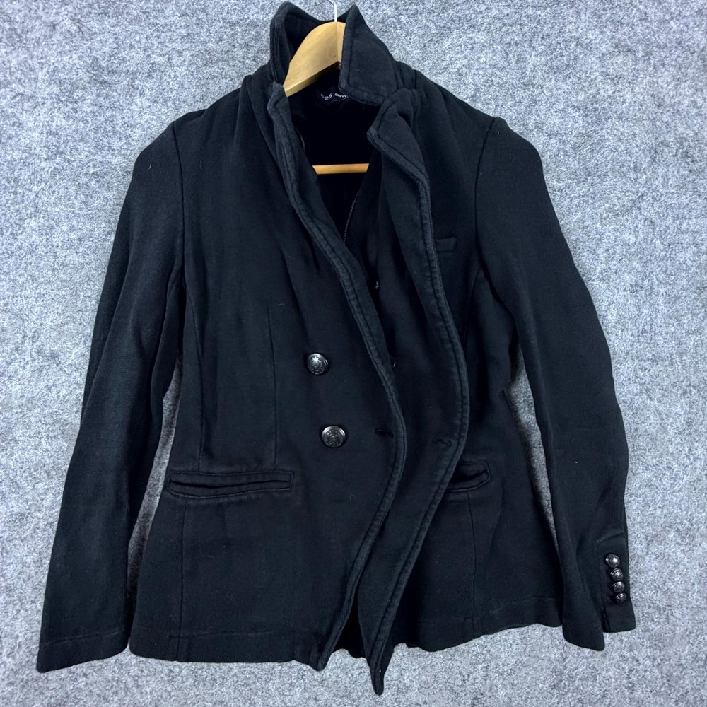 525 America Blazer Jacket Women Small Black Knit Double Breasted Zip Up Military